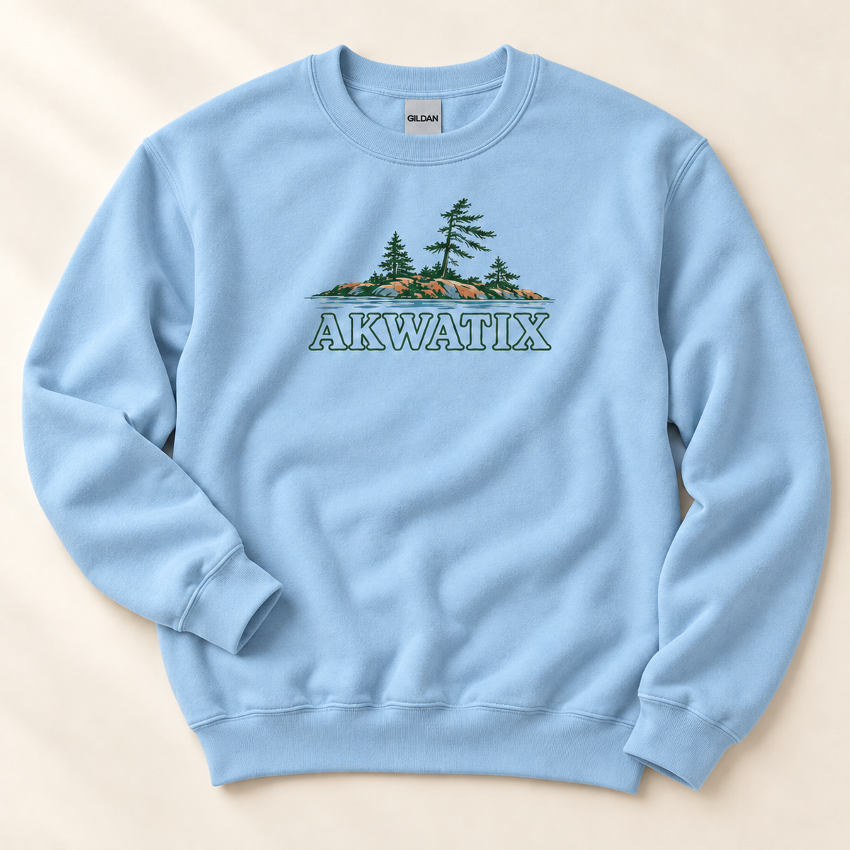 Solitary Island Light Blue crewneck — unworn studio flat lay on an ivory background