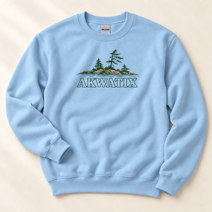 Solitary Island Light Blue crewneck — unworn studio flat lay on an ivory background