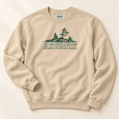 Solitary Island Sand crewneck — unworn studio flat lay on an ivory background